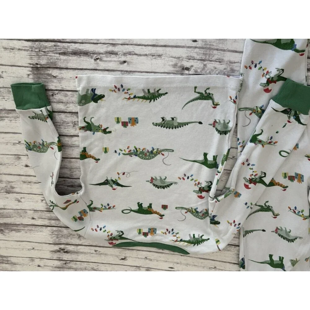 Pottery Barn Kids CHRISTMAS Dino Organic 2 Piece Pajama Set Sz 4‎
